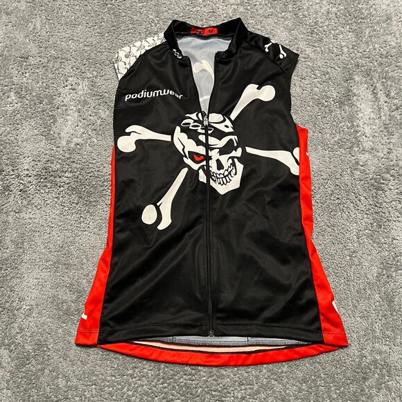 Podiumwear Tank Top Shirt Jersey Womens Medium Cycling Pockets Skull Punk - Picture 1 of 6
